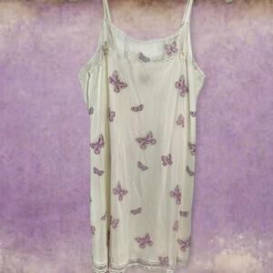 Y2k cream pink butterfly slip dress